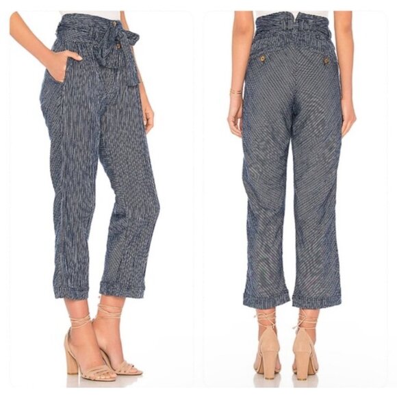 Free People Striped Harem Pants Womens 4 Blue High Rise Relaxed Cropped Bohemian - Picture 3 of 16